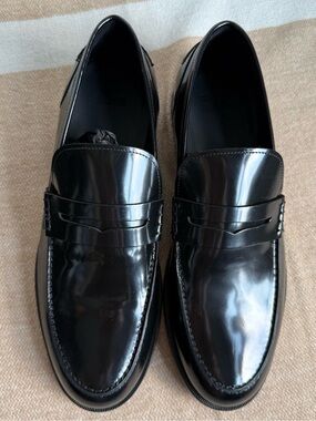 The Kooples Black Glossy Smooth Leather Penny Loafers Size US 10- EU 43